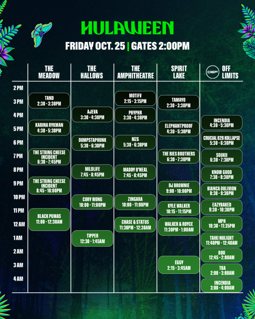 Hulaween 2024 Friday Set Times